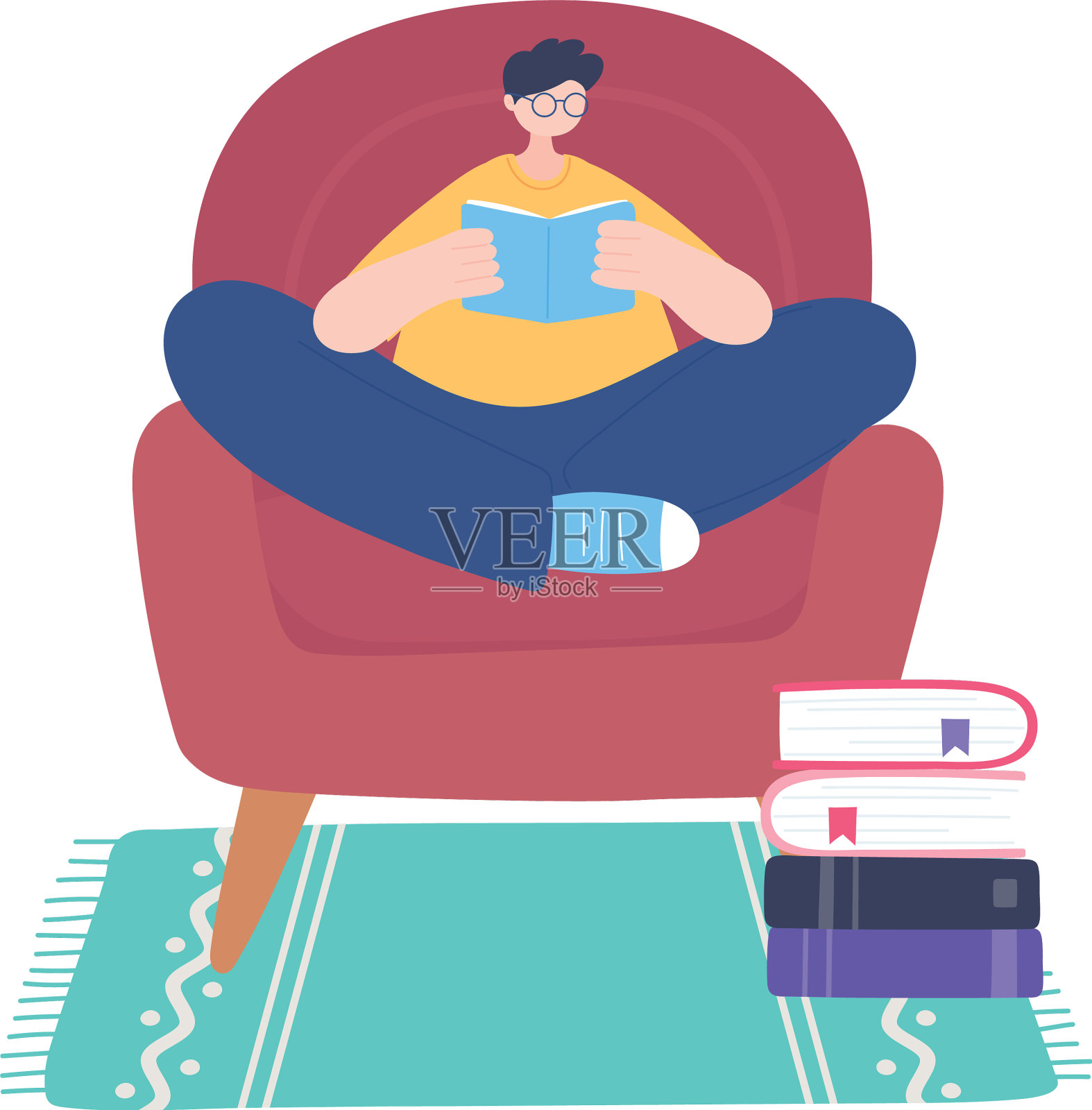 呆在家里，自己坐在椅子上看书设计元素图片