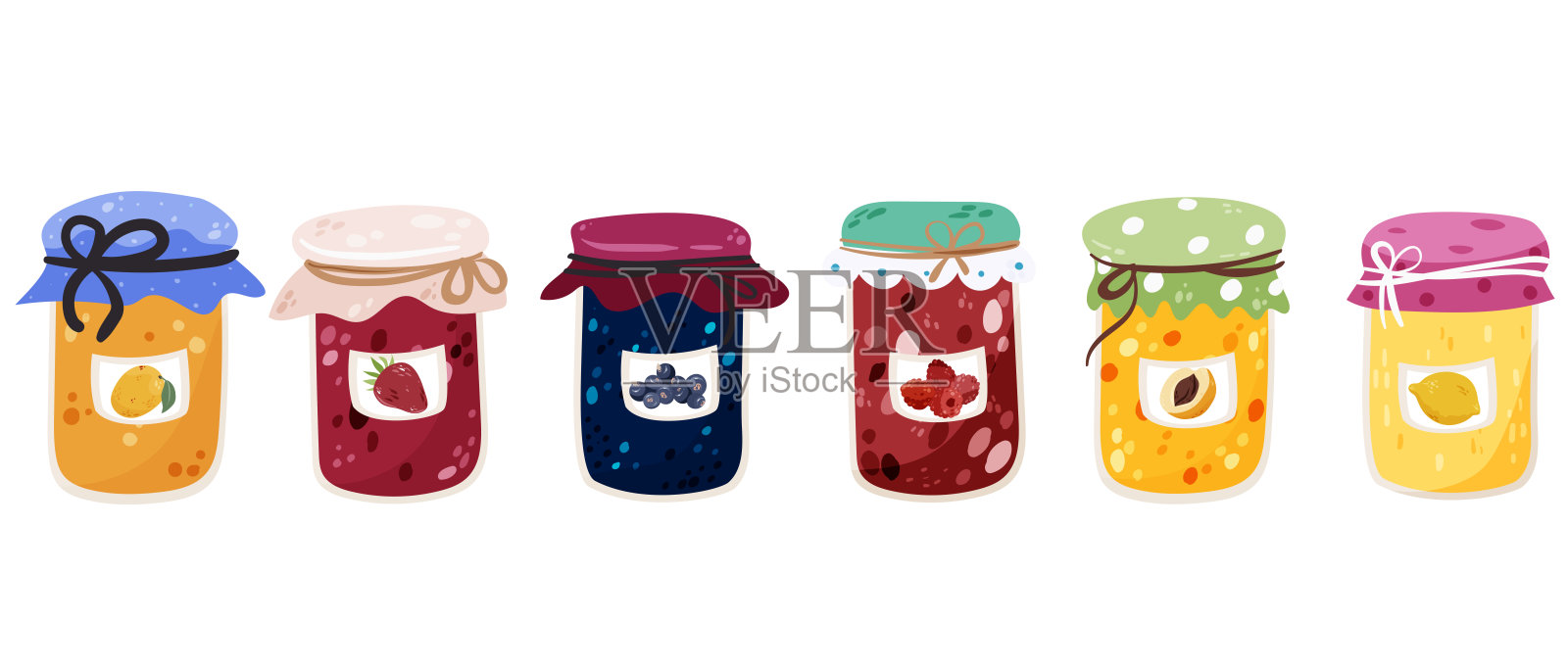 果酱，果冻女巫水果设置孤立的白色矢量插图。插画图片素材