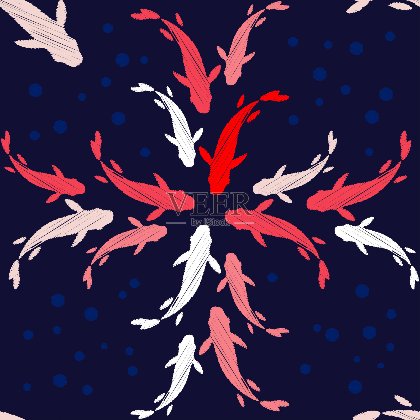 中国或日本无缝图案锦鲤。设计元素图片