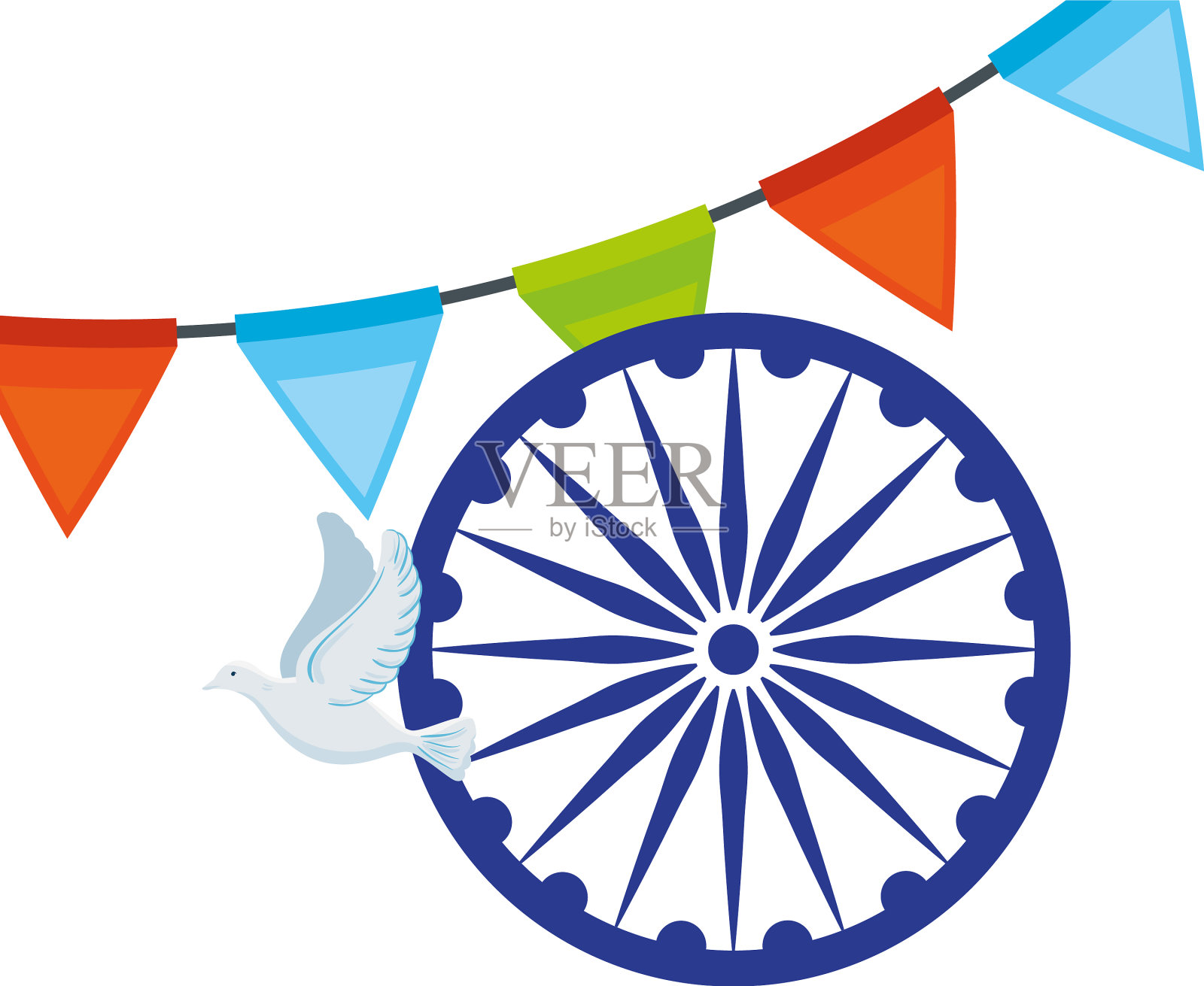 蓝色的阿育王轮象征印度的阿育王脉轮设计元素图片