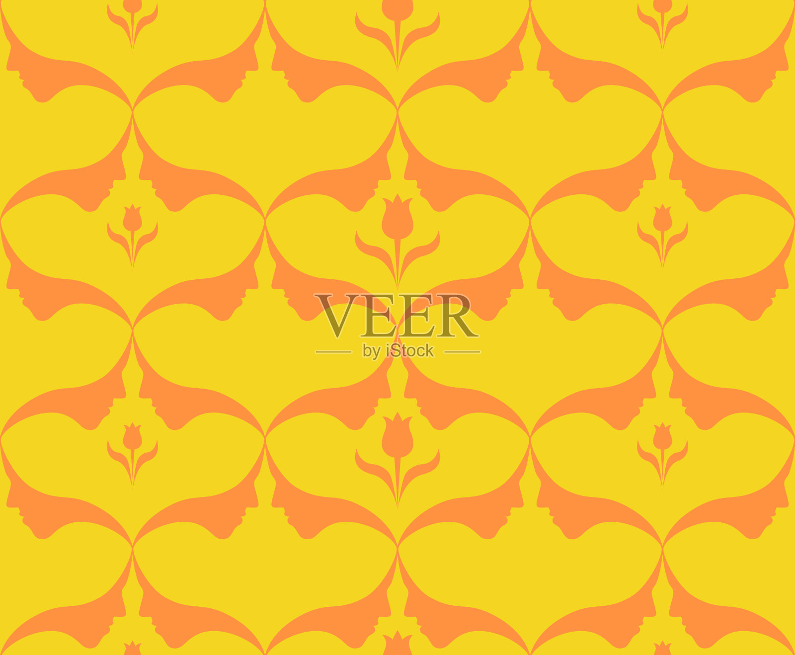 无缝花和女人剪影模式矢量插画图片素材