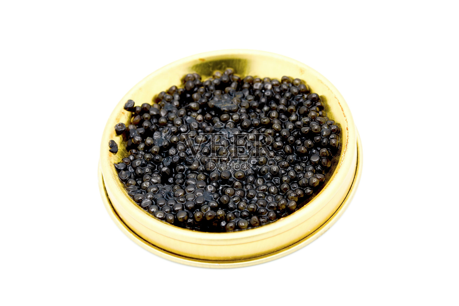 鱼子酱罐前面的白色背景照片摄影图片