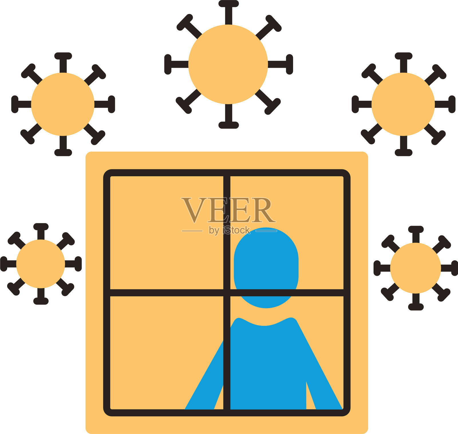 男人在窗口呆在家里flat风格的图标设计元素图片