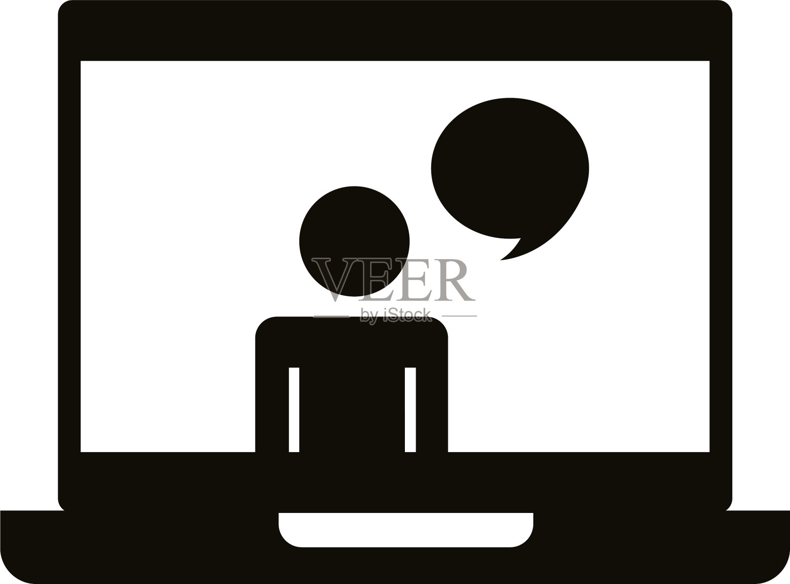 男人在笔记本电脑与讲话气泡剪影风格设计元素图片