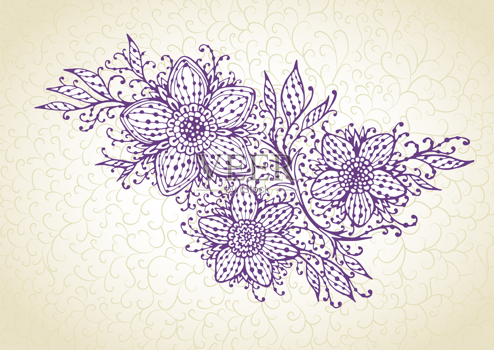 手绘华丽的花朵插画图片素材