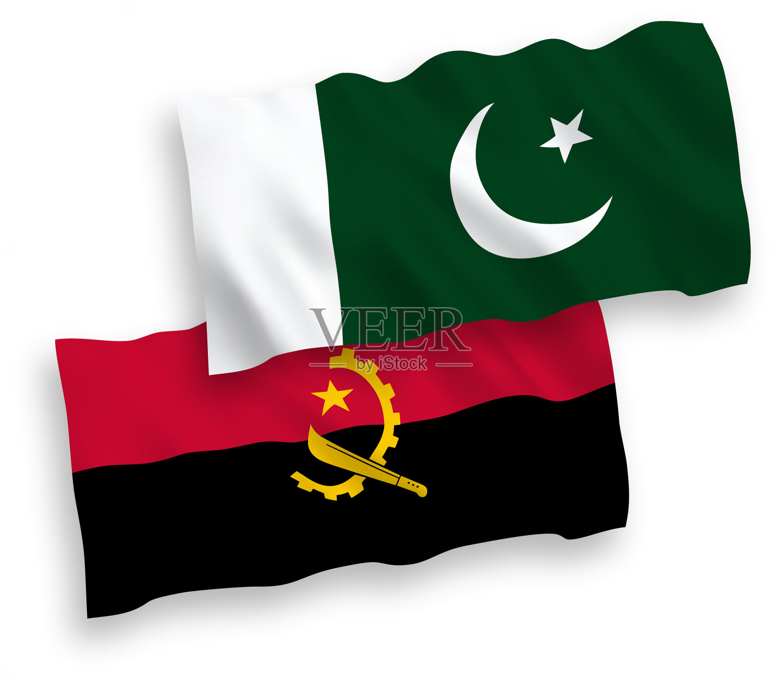 白色背景上的巴基斯坦和安哥拉国旗设计元素图片