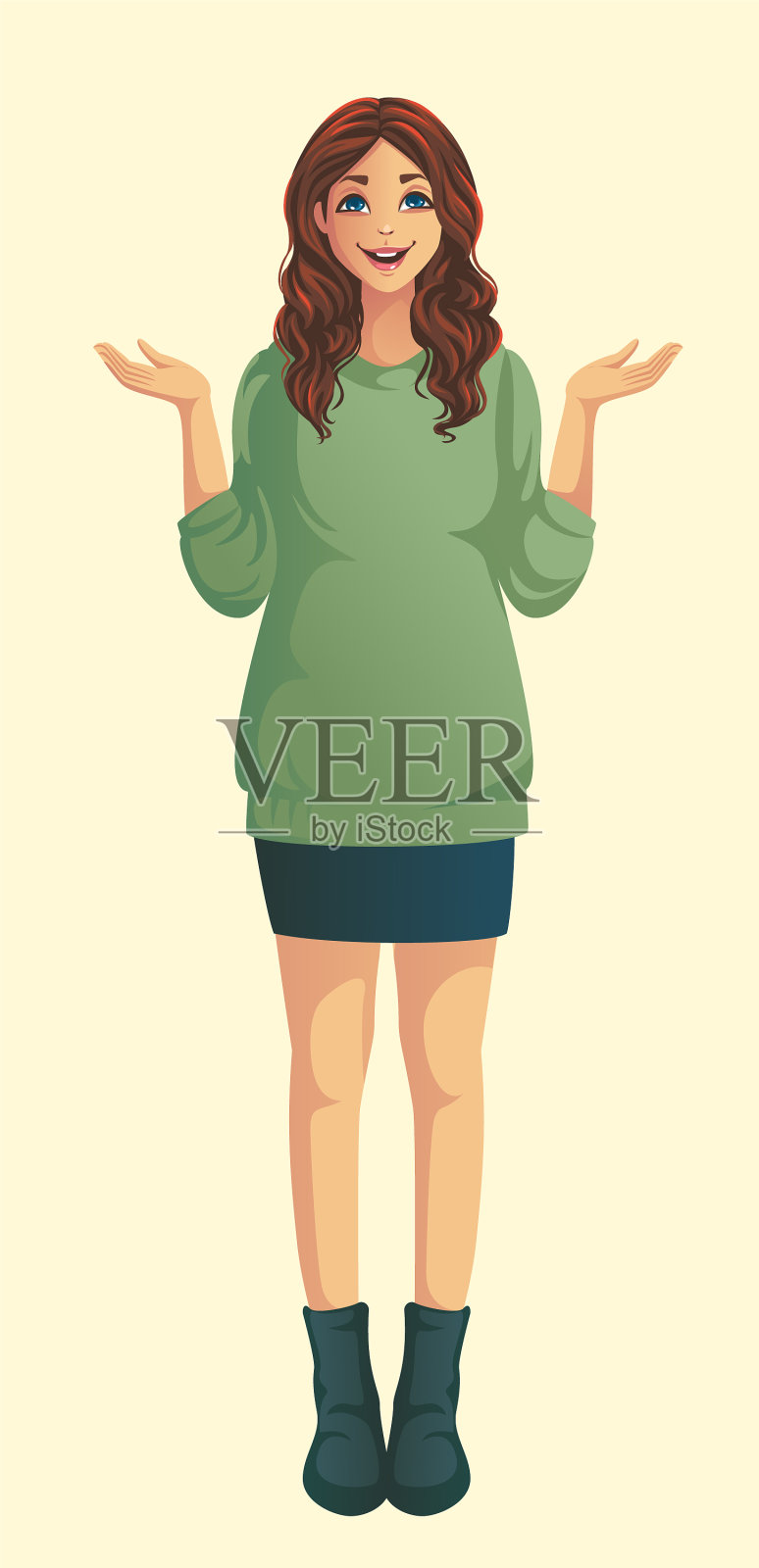 一个快乐的女孩站着插画图片素材