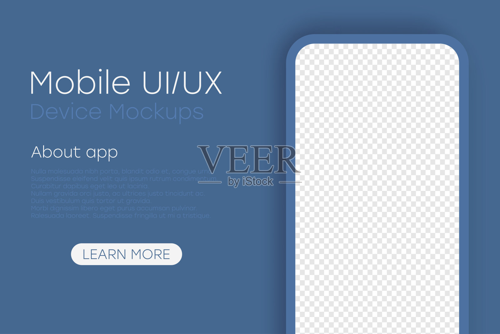 智能手机模型与空白透明屏幕。真实的手机模板在前视图与阴影。图表或演示。用户界面，用户体验设计与手机为网站页面。向量插画图片素材