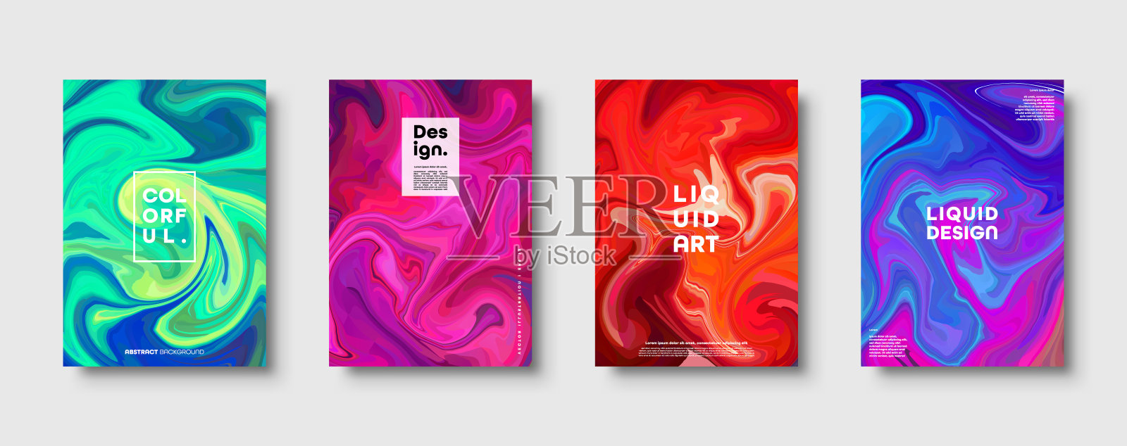 彩色抽象几何背景。液体动态梯度波。流体大理石纹理。现代封面集。Eps10向量插画图片素材