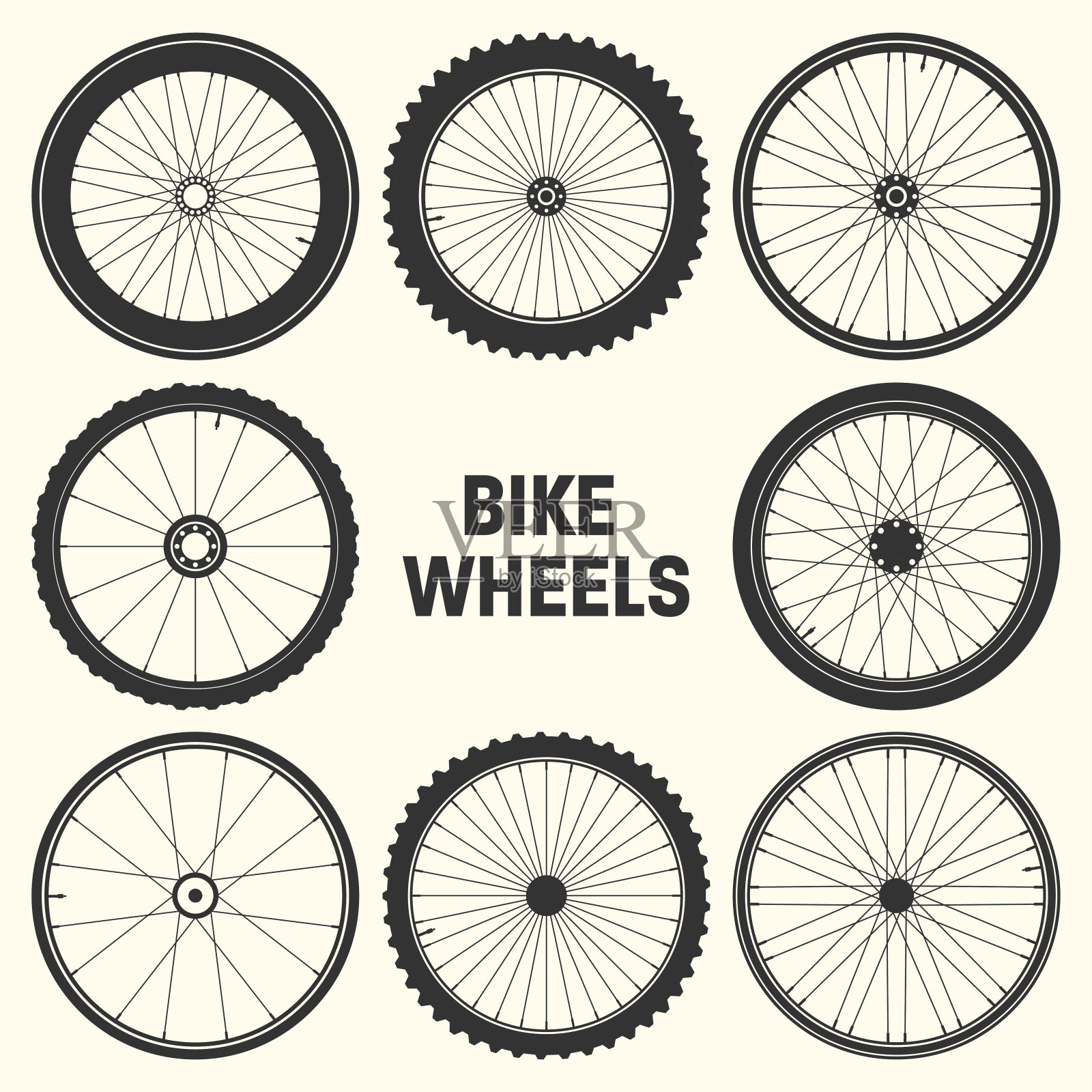 自行车车轮符号矢量插图。自行车橡胶山胎，气门。健身自行车，山地车，登山车设计元素图片