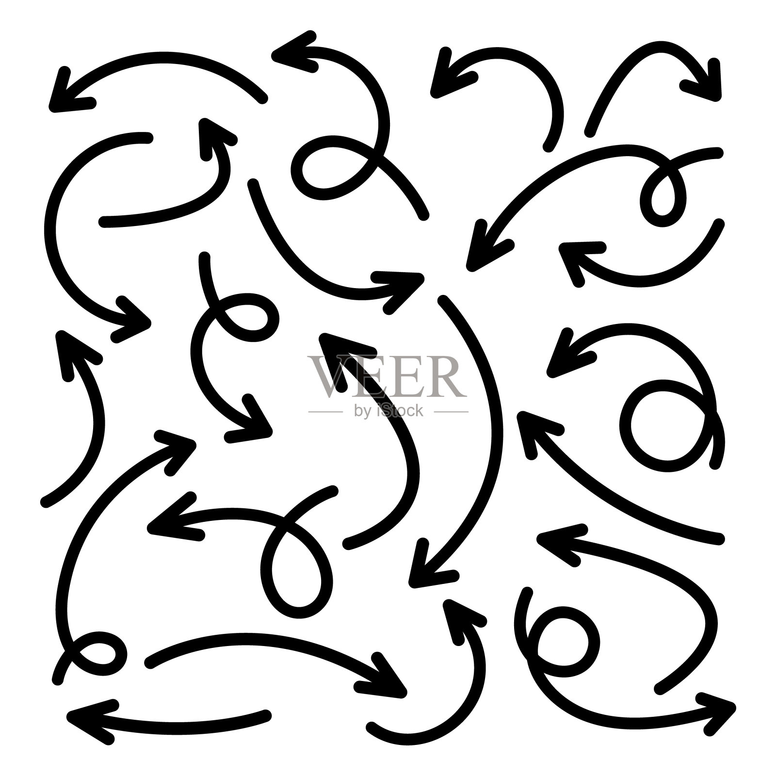 在白色背景上设置黑色手绘箭头。箭头,光标图标。向量指针集合。返回，下一个网页标志设计元素图片