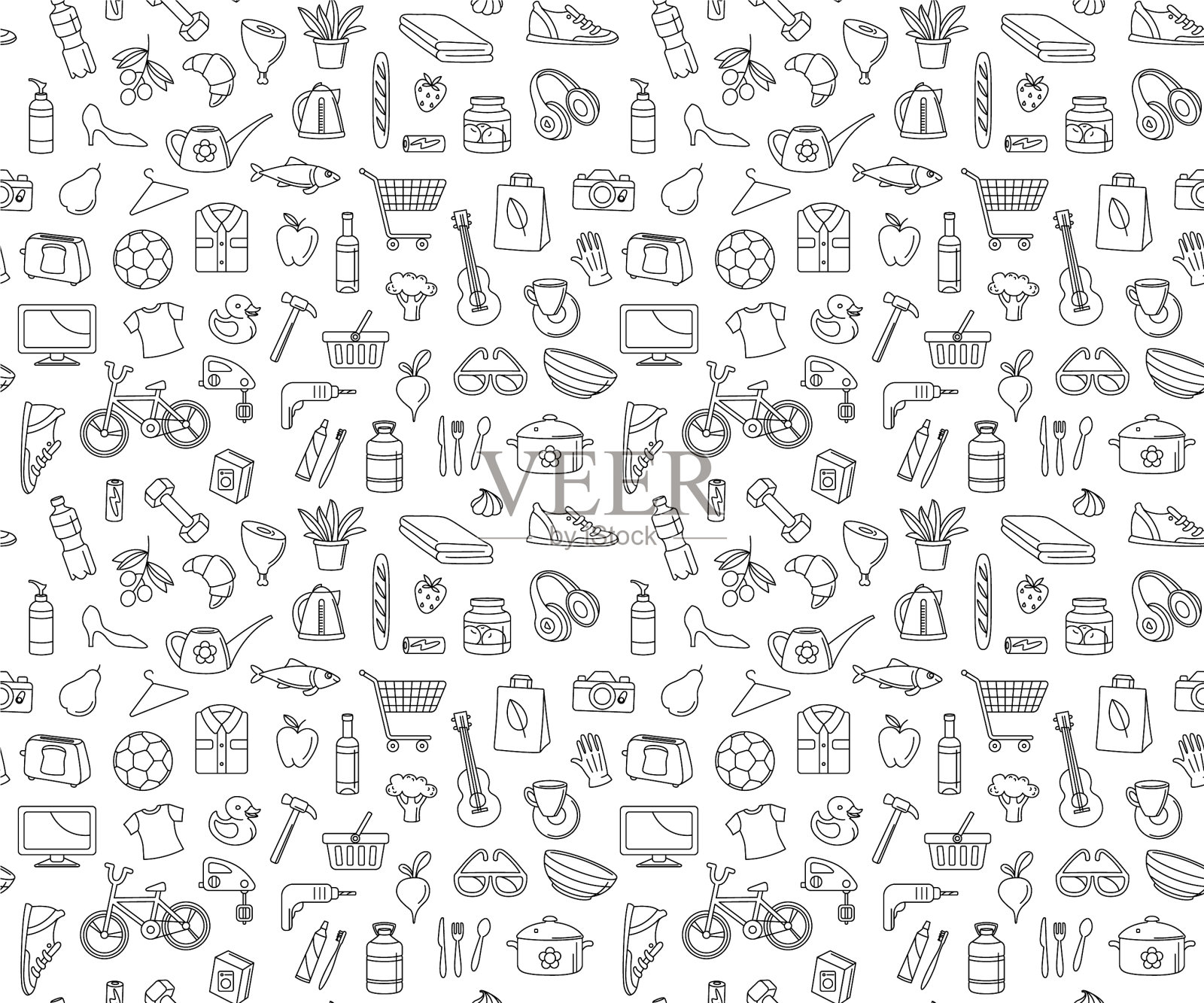 超级市场商店，食品，电器，衣服，玩具插画图片素材