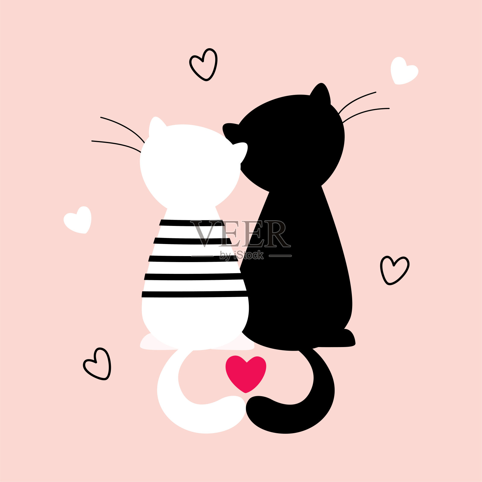 可爱的猫坐在一起作为情人节庆祝矢量插图插画图片素材