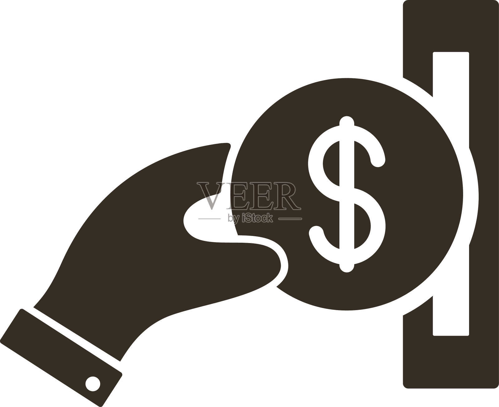 手插入硬币剪影风格图标设计元素图片