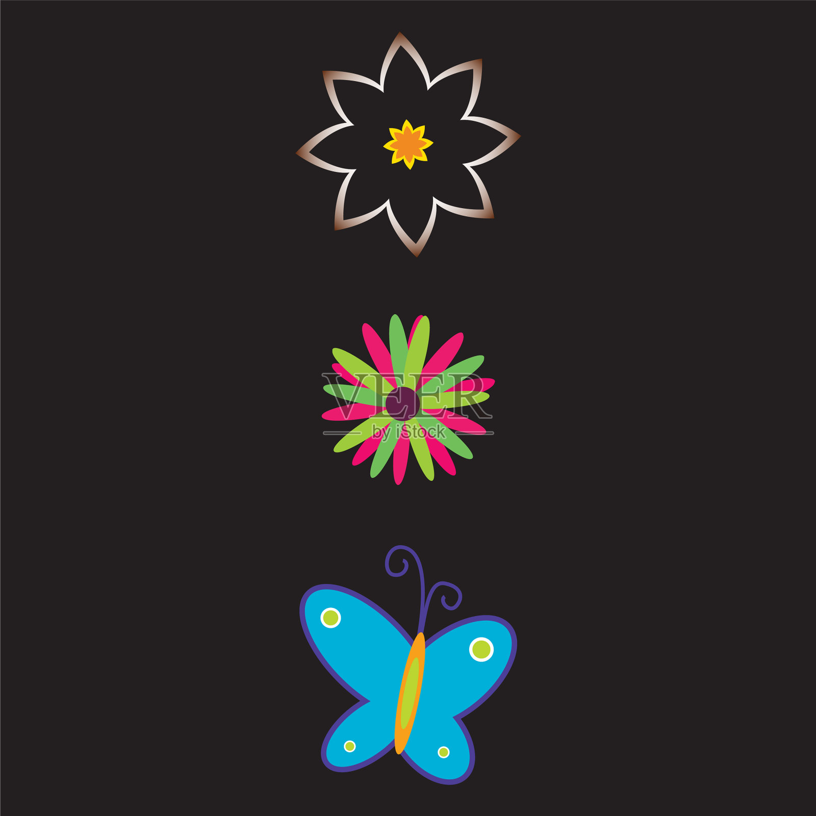 彩色花集图像插画图片素材