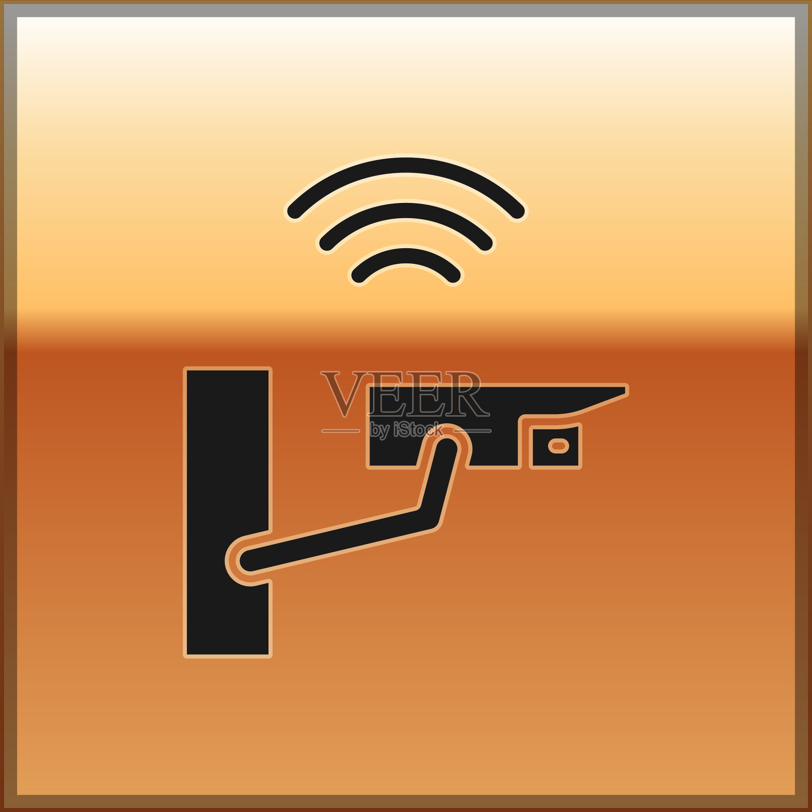 黑色智能安全摄像头图标孤立在金色上图标素材