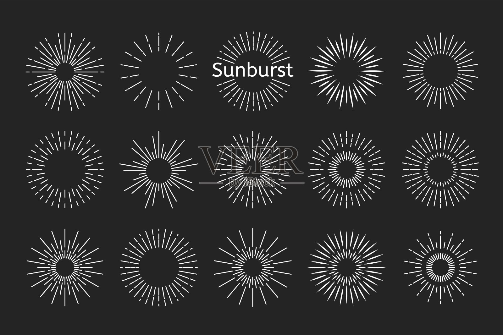 阳光光束的标志。太阳爆发出嘟嘟的光束。径向日出矢量图标设置插画图片素材