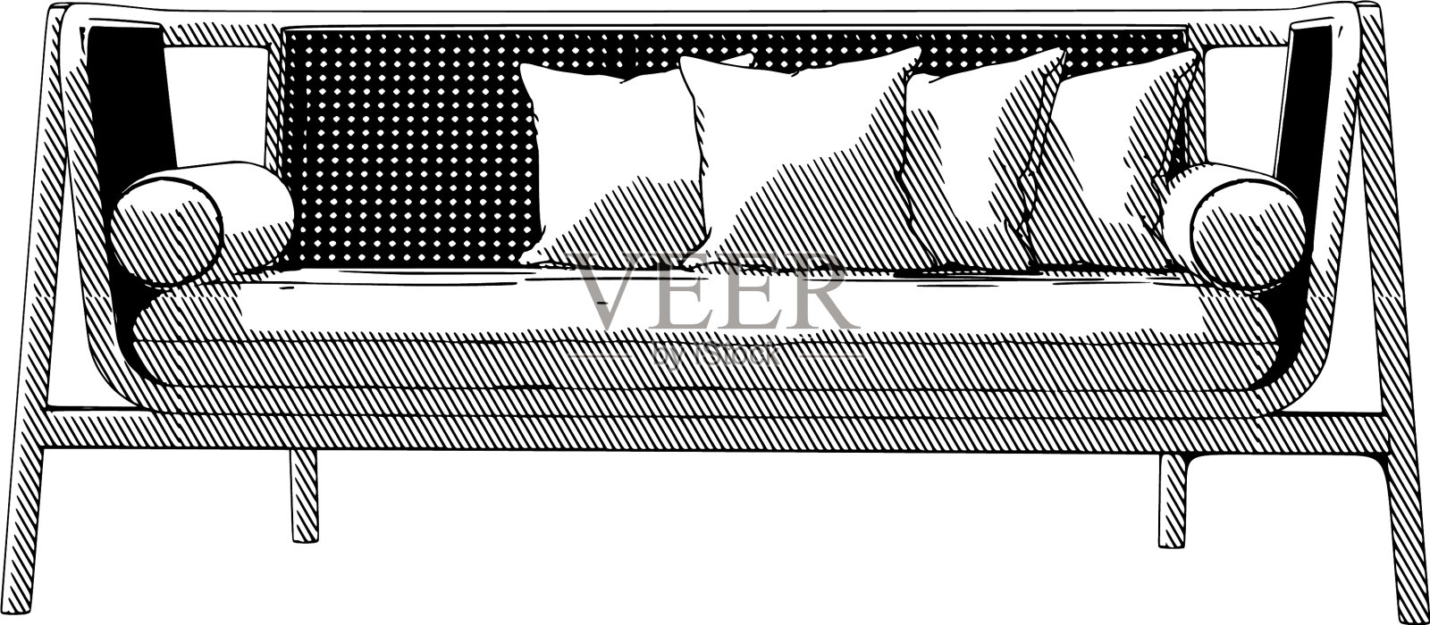 画一个带枕头的沙发设计元素图片