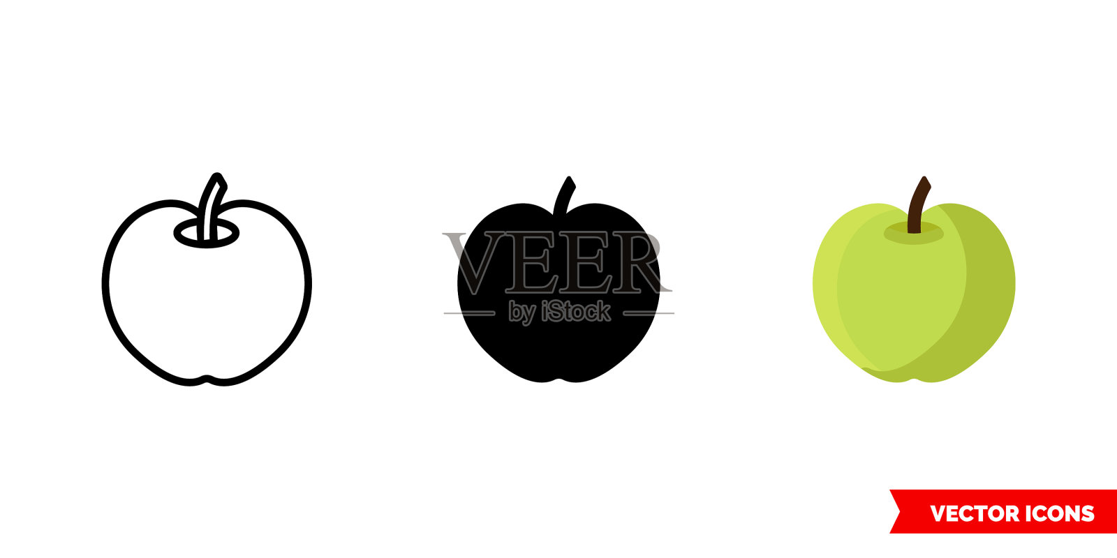 苹果图标3种类型孤立符号符号图标素材