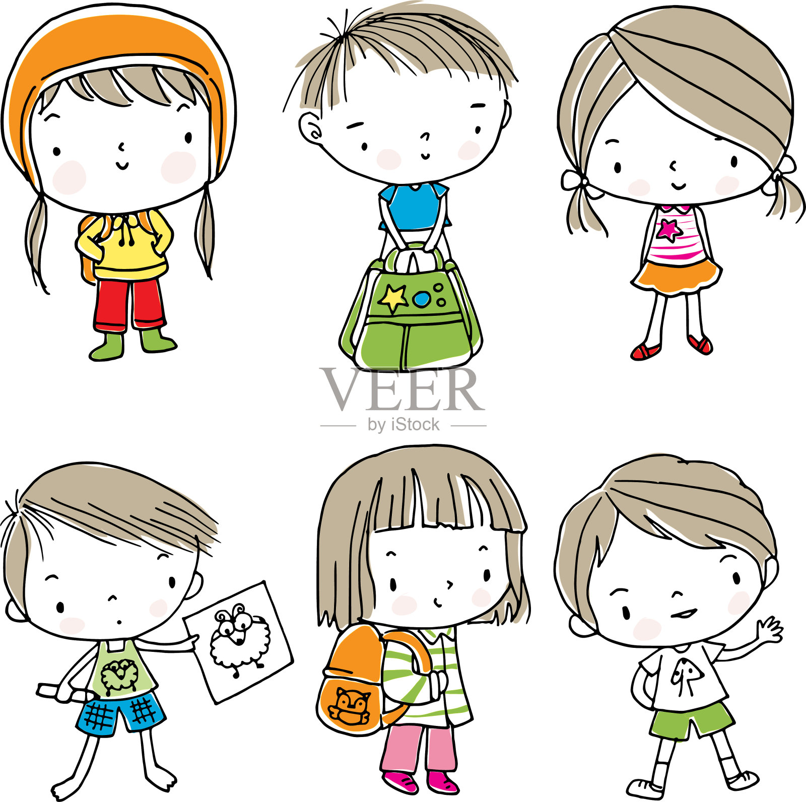 矢量卡通女孩和男孩设计元素图片