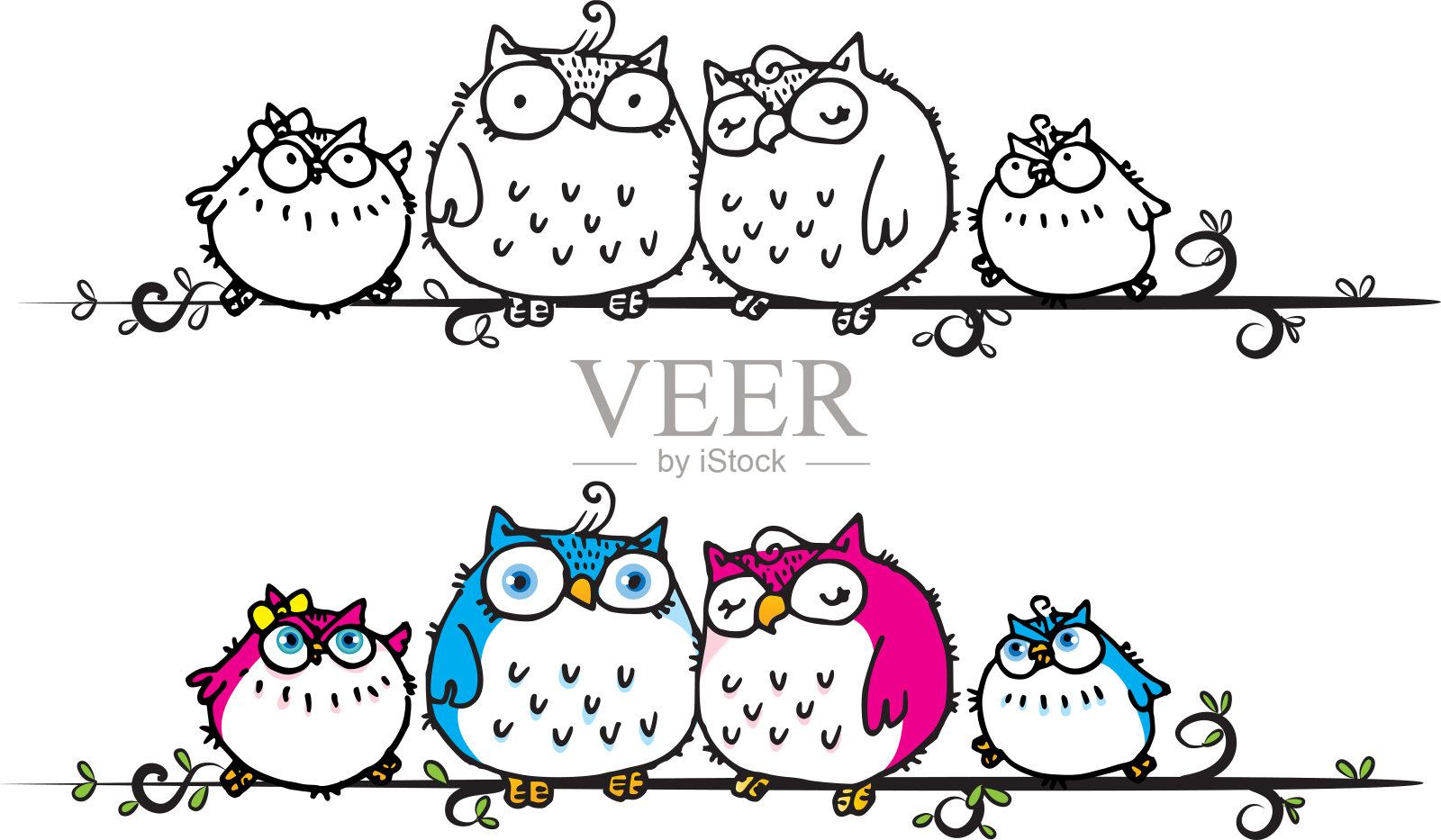 矢量卡通可爱的胖猫头鹰设计元素图片