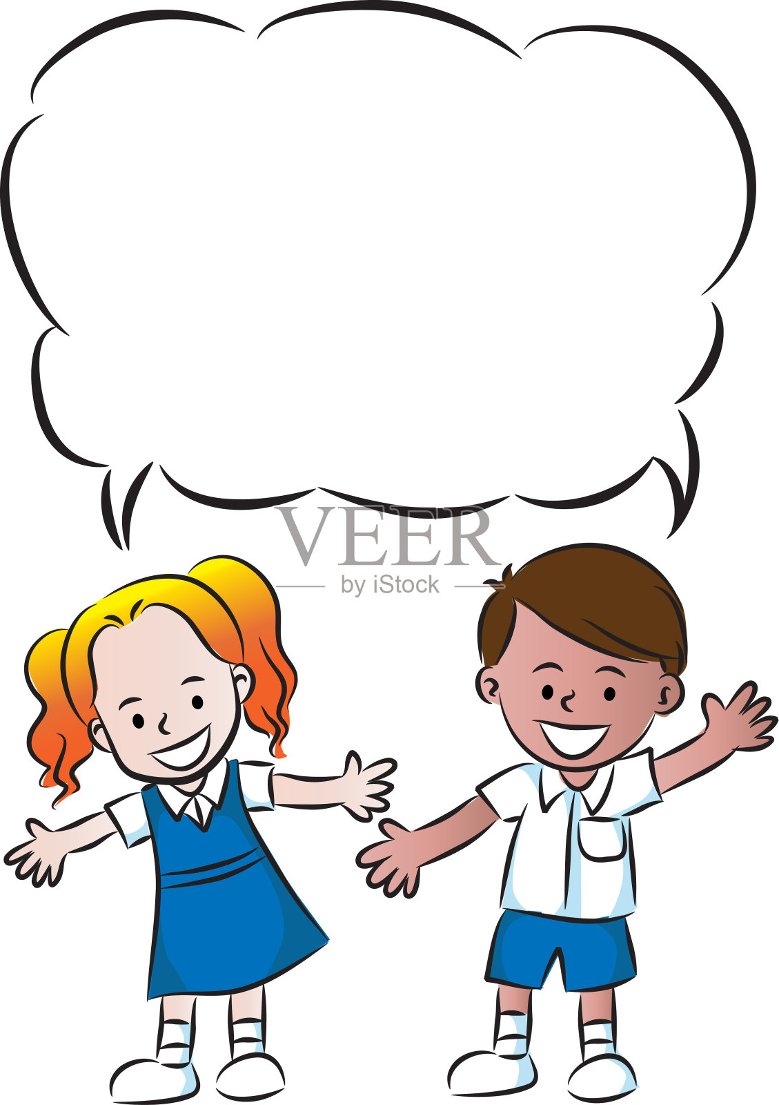 向量卡通学校的孩子与空白语音气泡插画图片素材