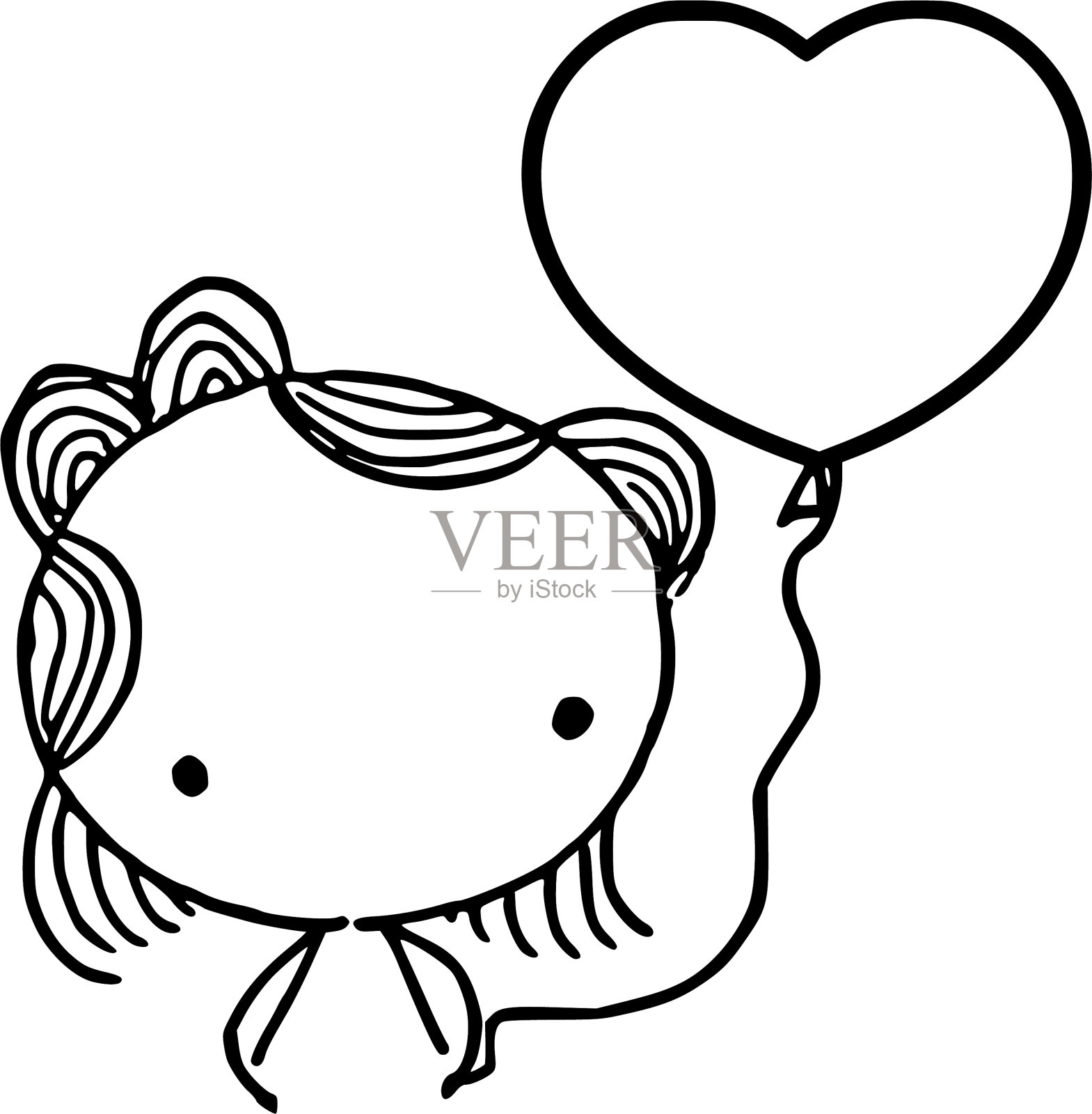 矢量卡通女孩与心形状的花插画图片素材