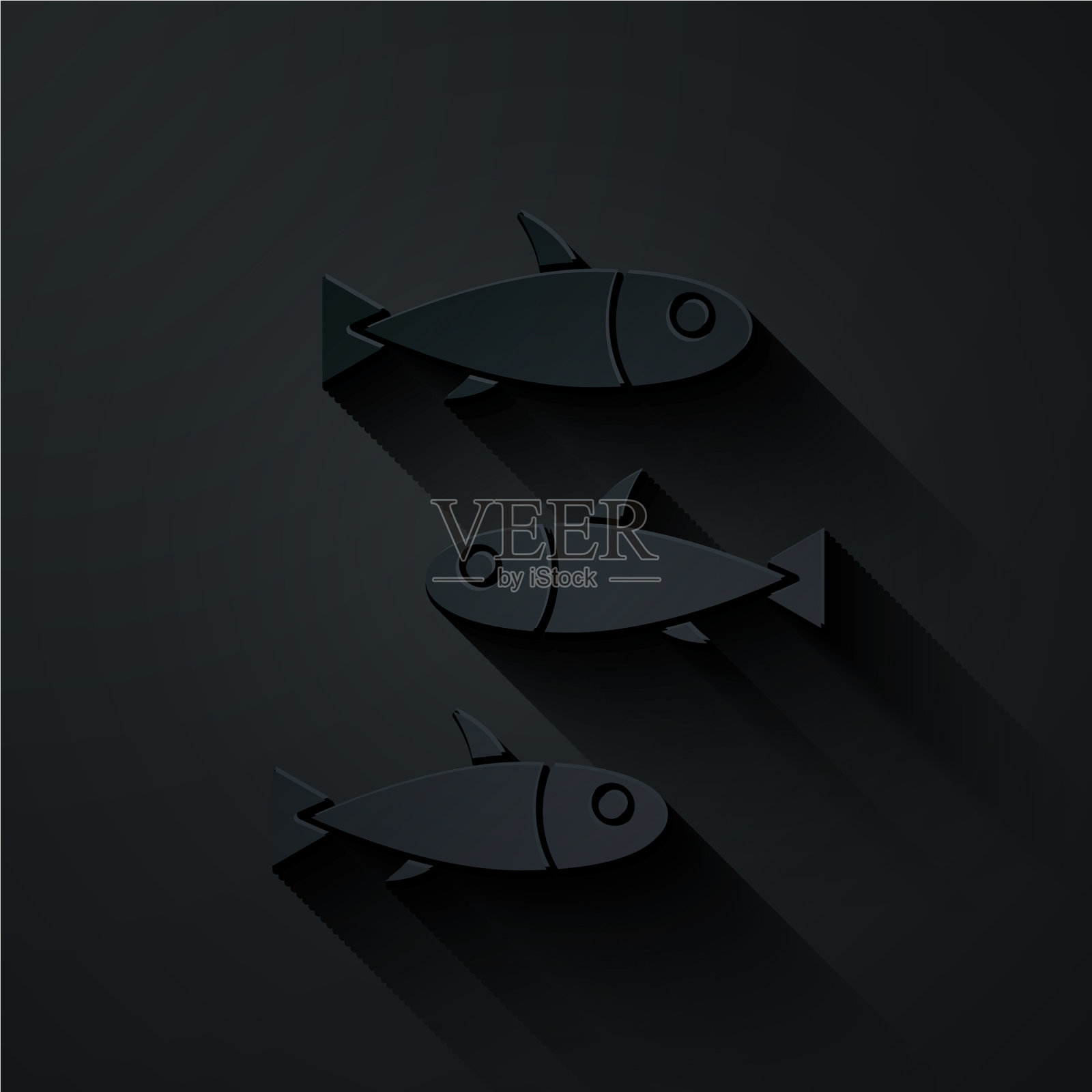 剪纸鱼图标孤立在黑色背景插画图片素材