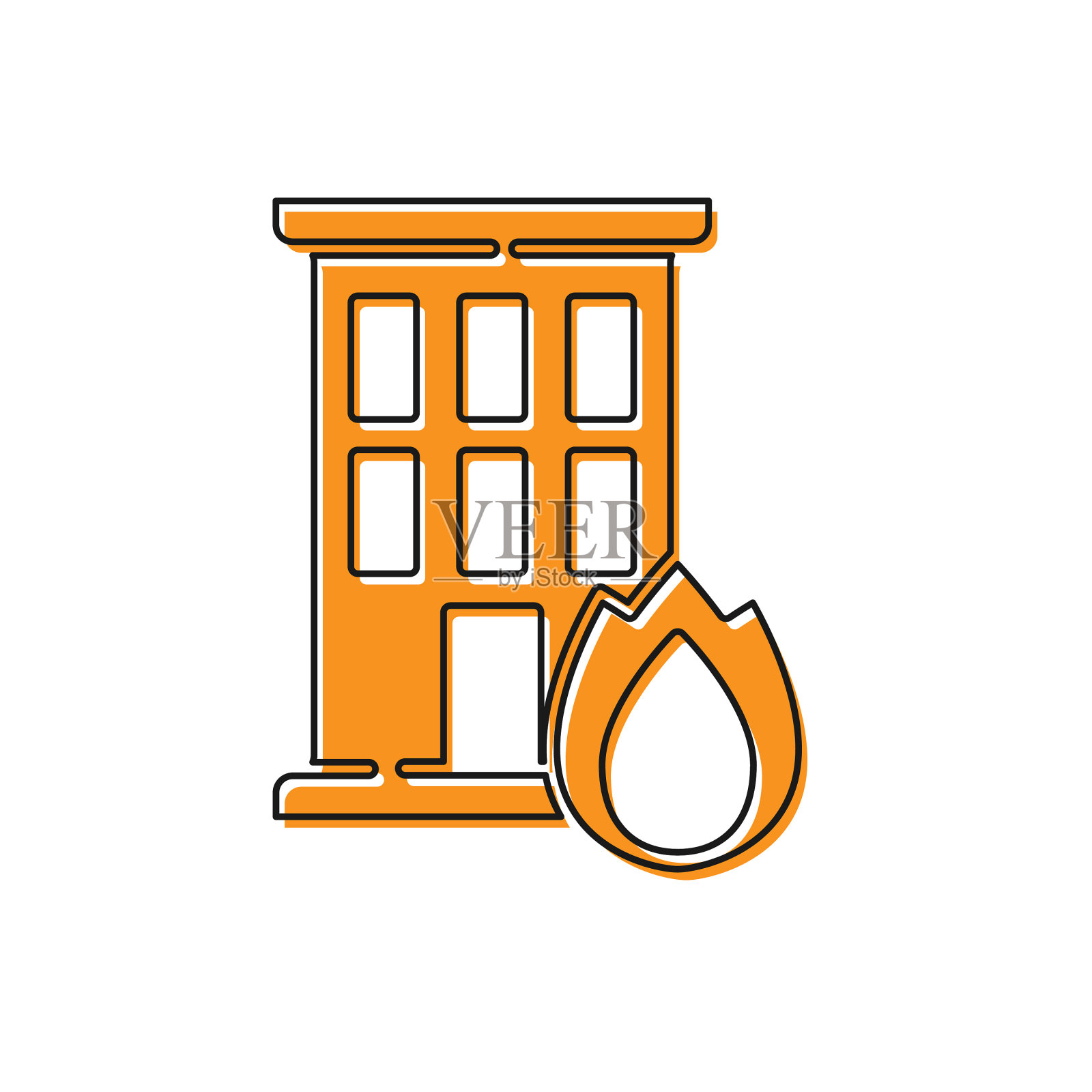 橙色火在燃烧的房子图标孤立插画图片素材