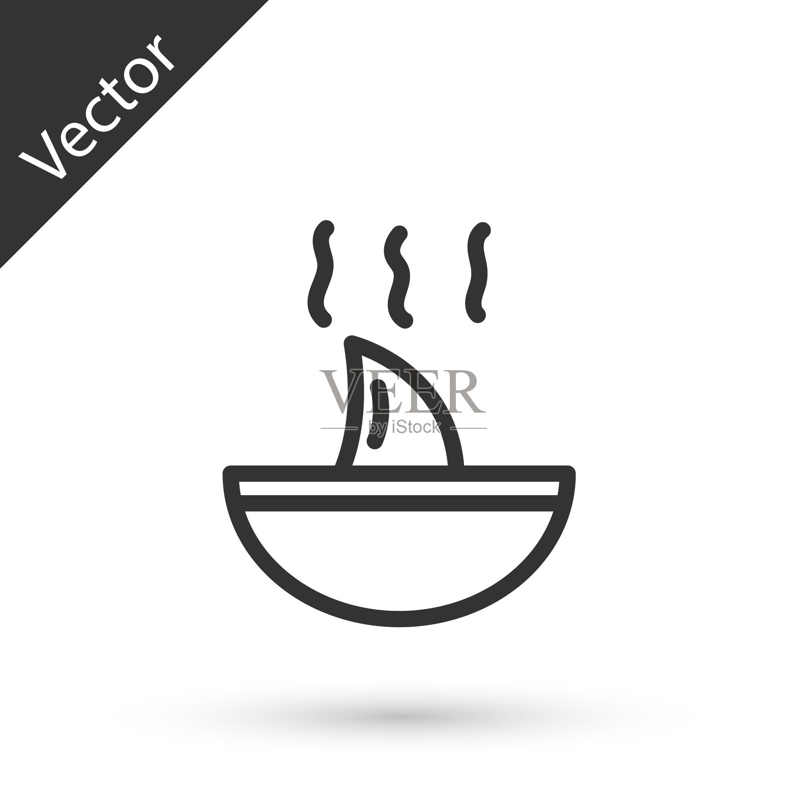 灰色线鱼翅汤图标孤立在白色插画图片素材