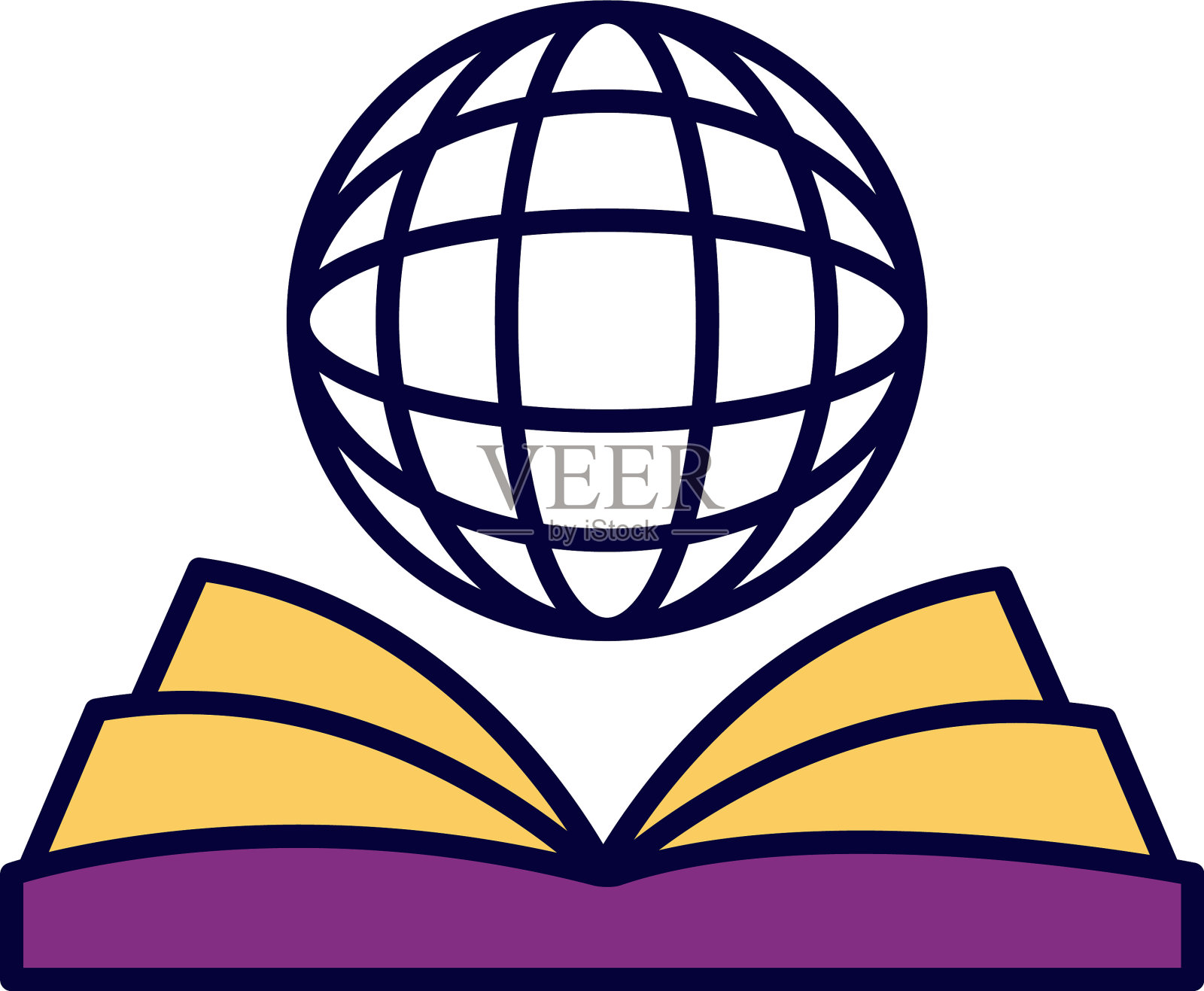 球体浏览器与电子书线和填充样式图标设计元素图片