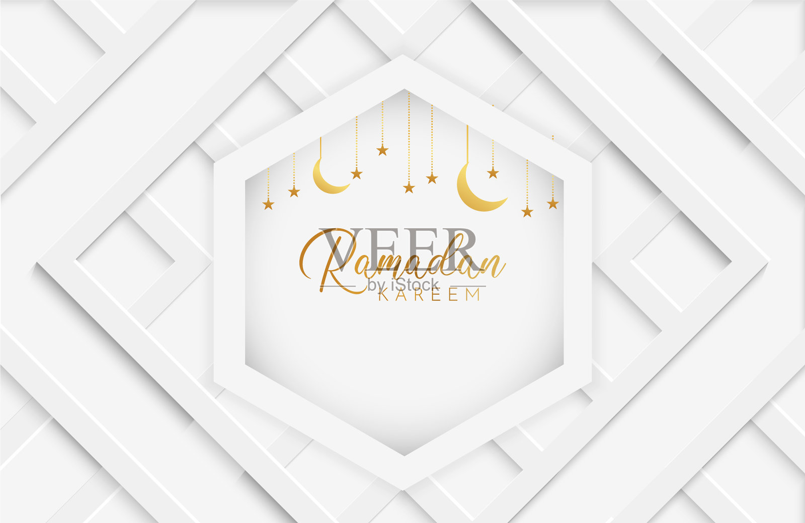 斋月卡里姆背景与白纸剪插画图片素材