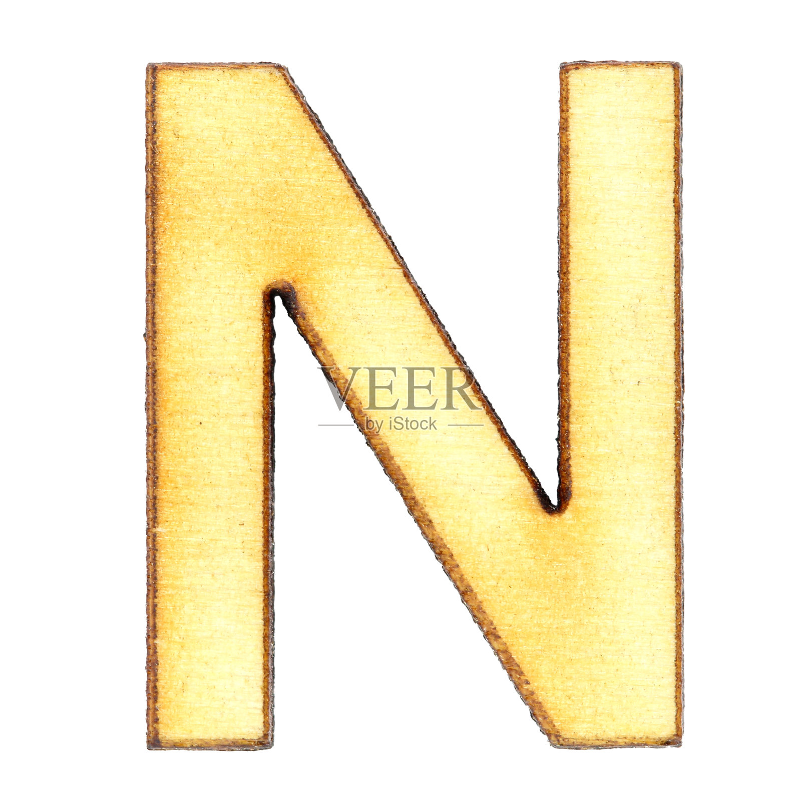 由木头或胶合板制成的字母N，在白色背景上，孤立，英文字母，特写。照片摄影图片