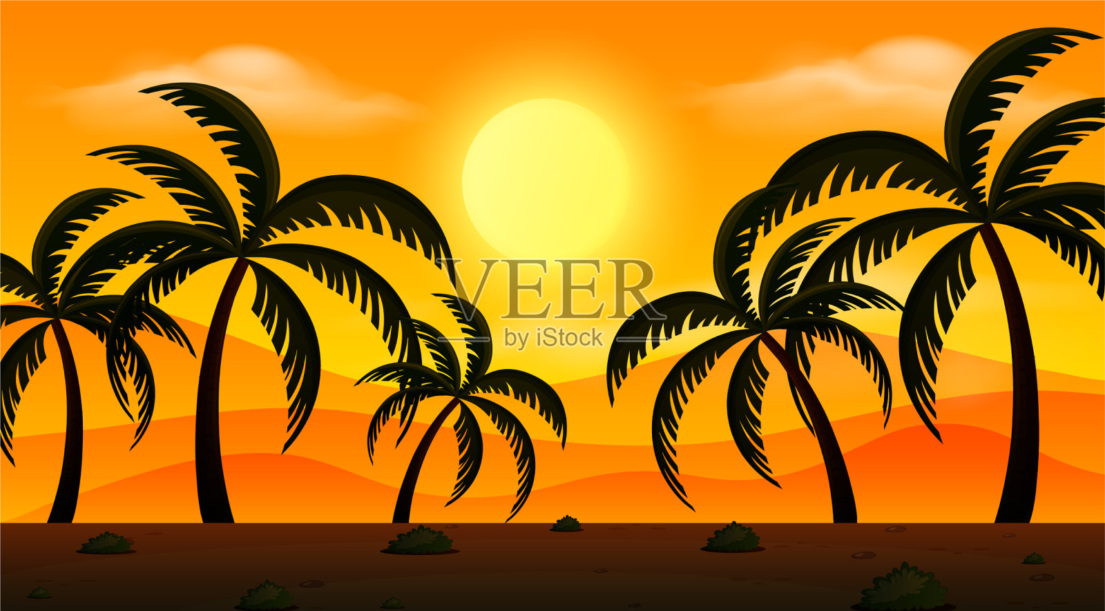 背景场景与日落和剪影插画图片素材