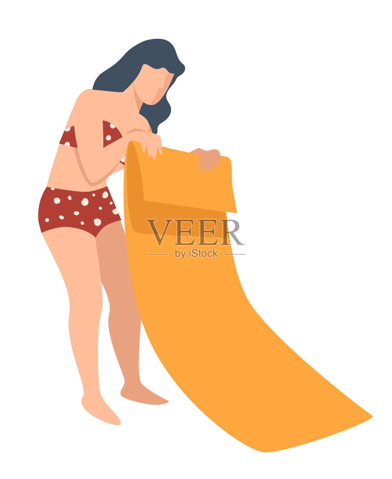 妇女把垫子或毯子躺着晒黑设计元素图片