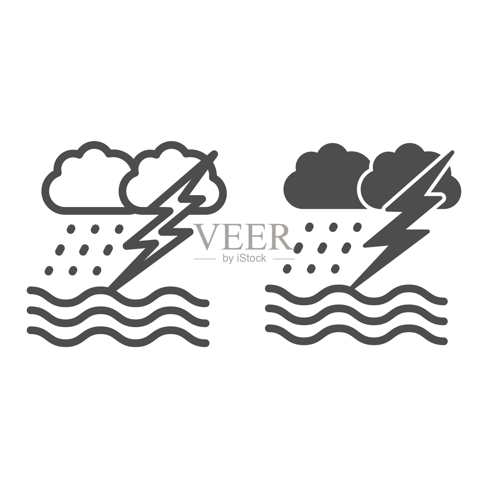 有雨和闪电的海洋风暴插画图片素材