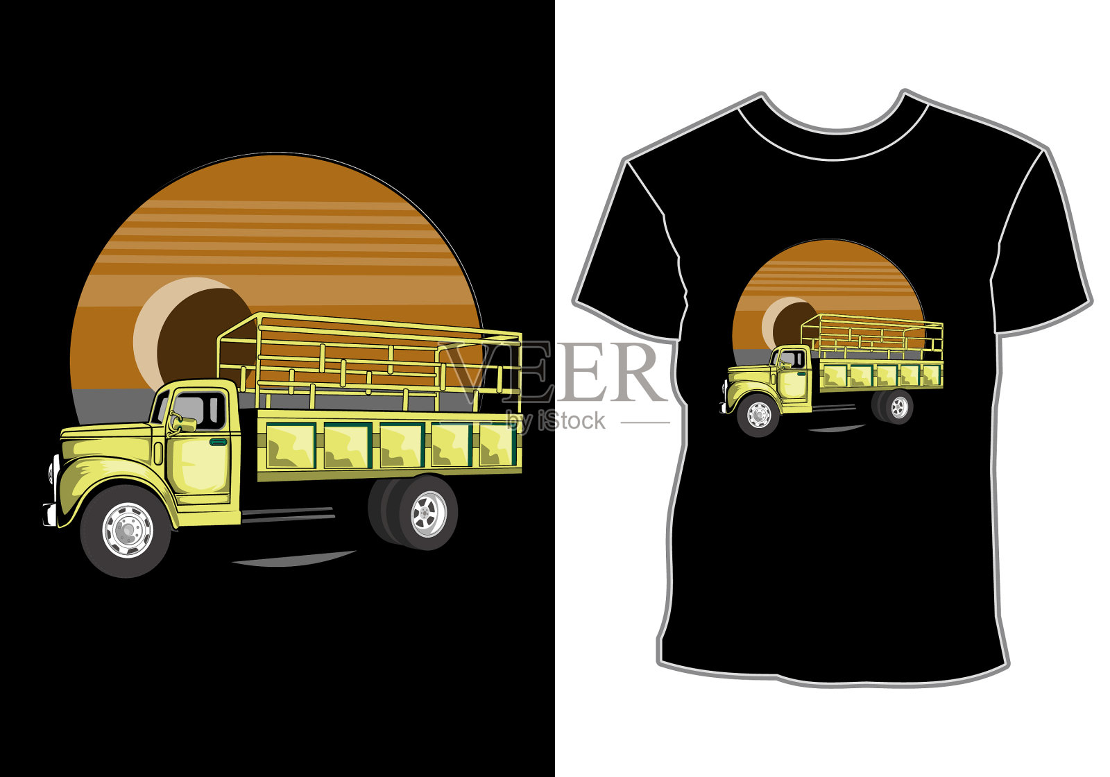 车夏日落海滩海自然线图插画图片素材