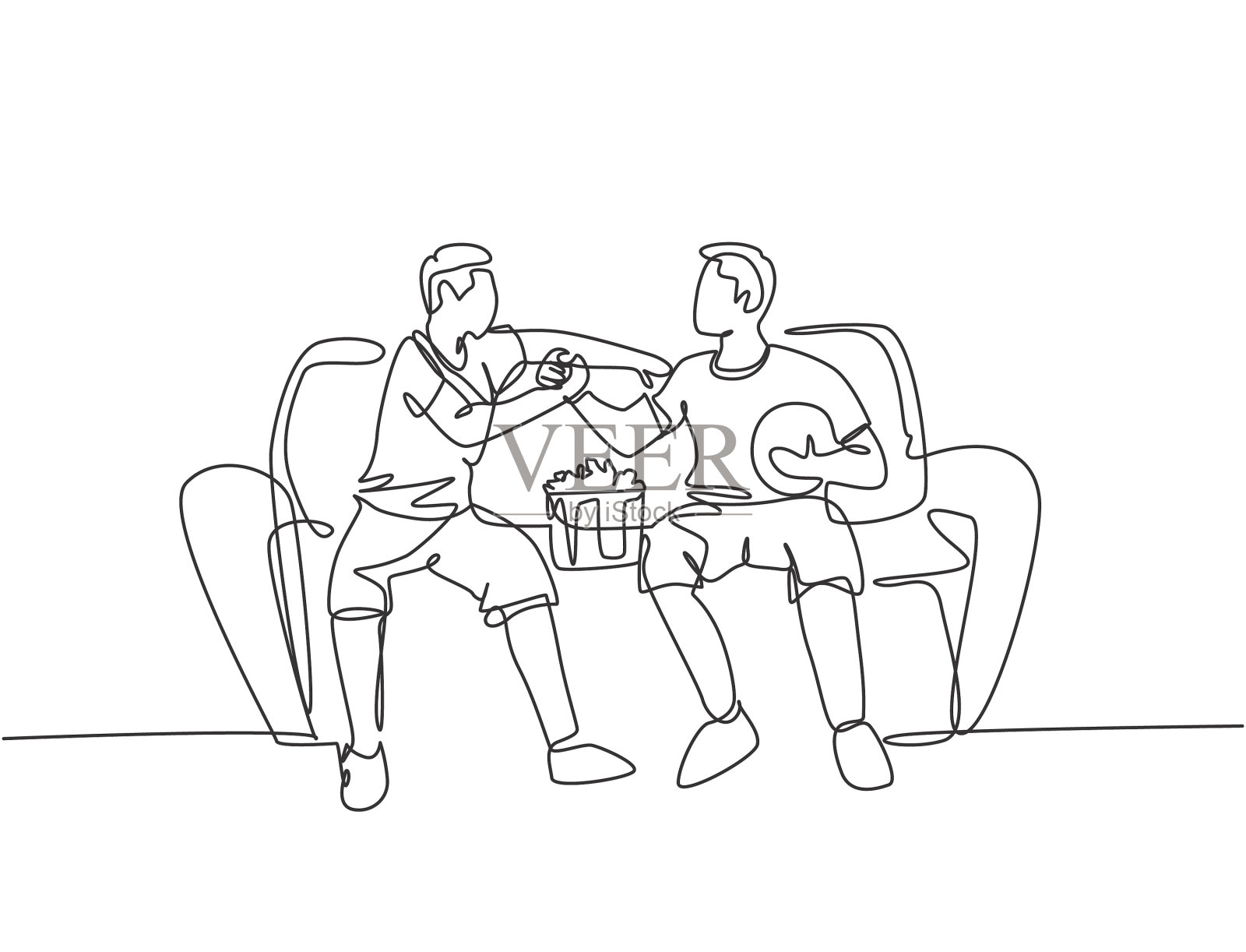 连续画线的两个年轻人踢足球设计元素图片