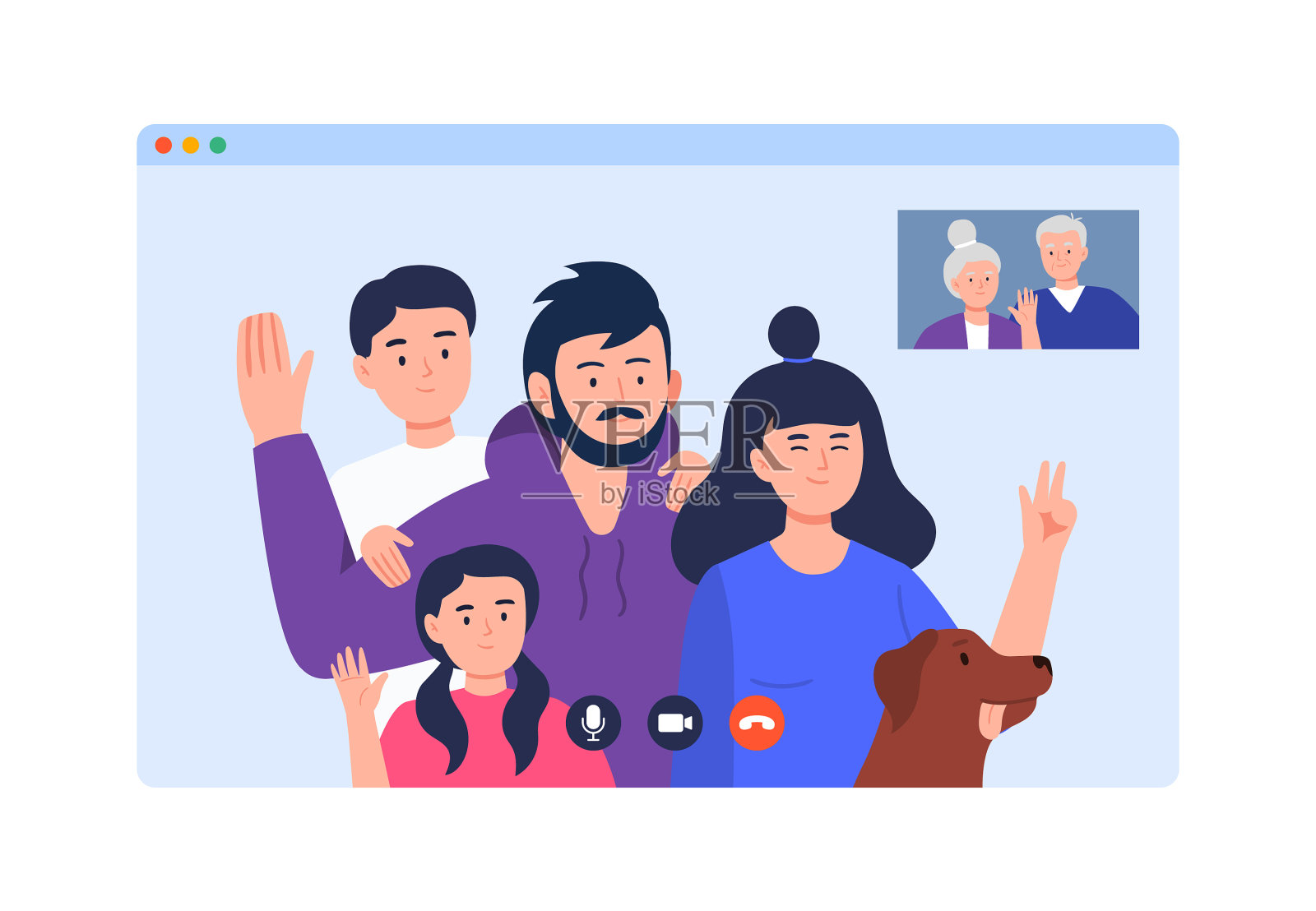 一家人在视频聊天插画图片素材