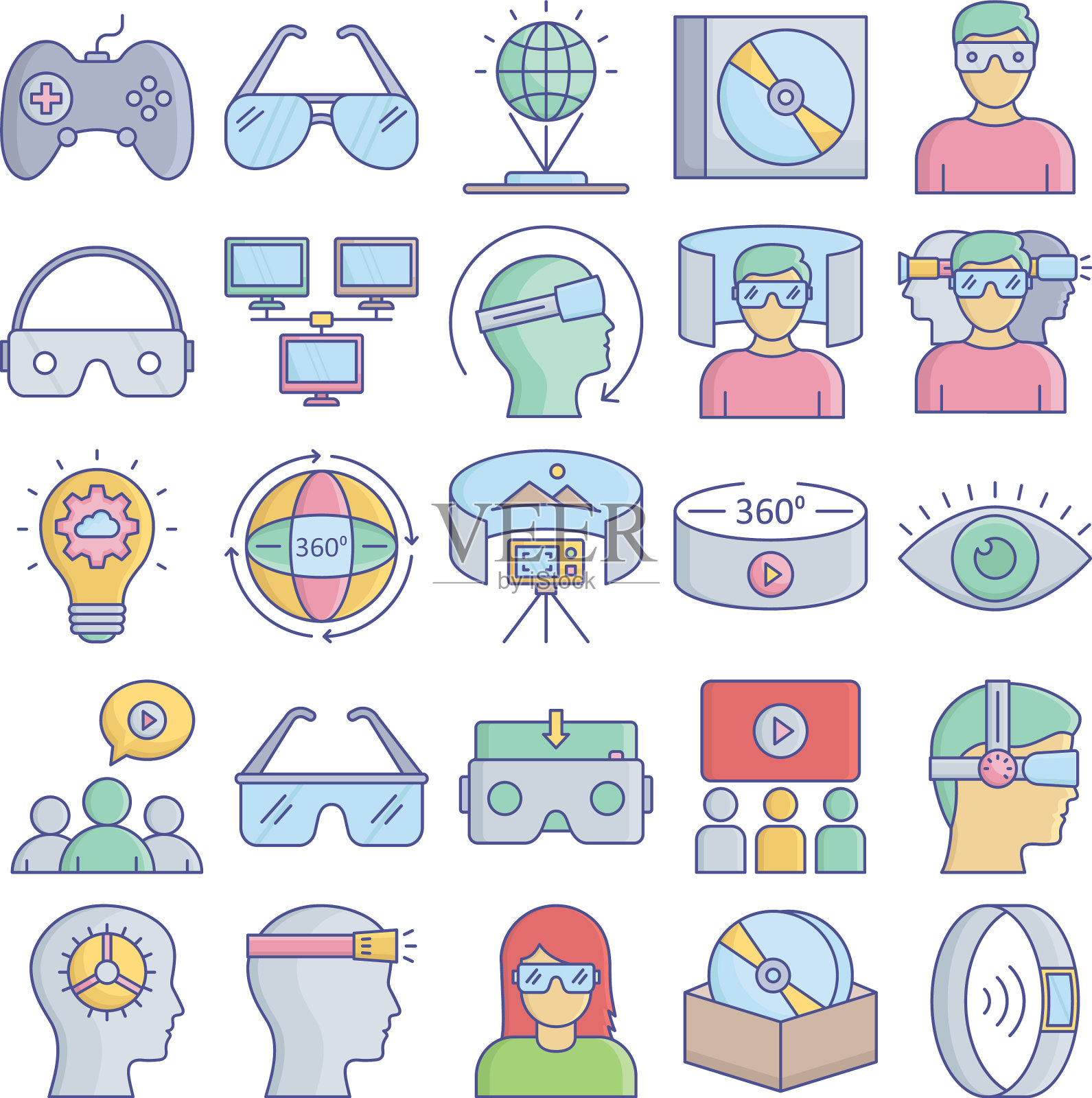 虚拟现实图标设置每一个ico插画图片素材
