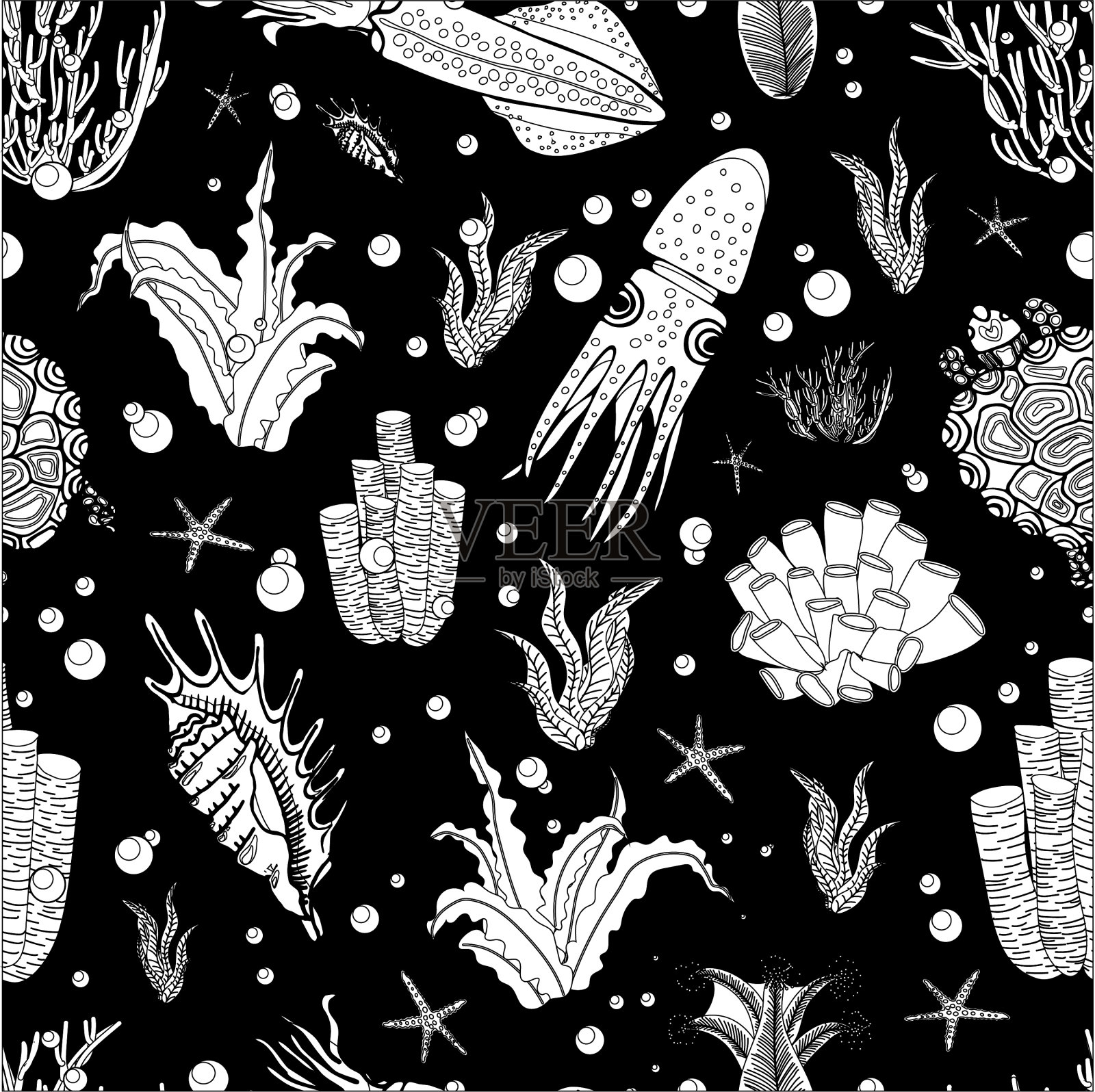 海藻海洋图案花卉夏季图案插画图片素材