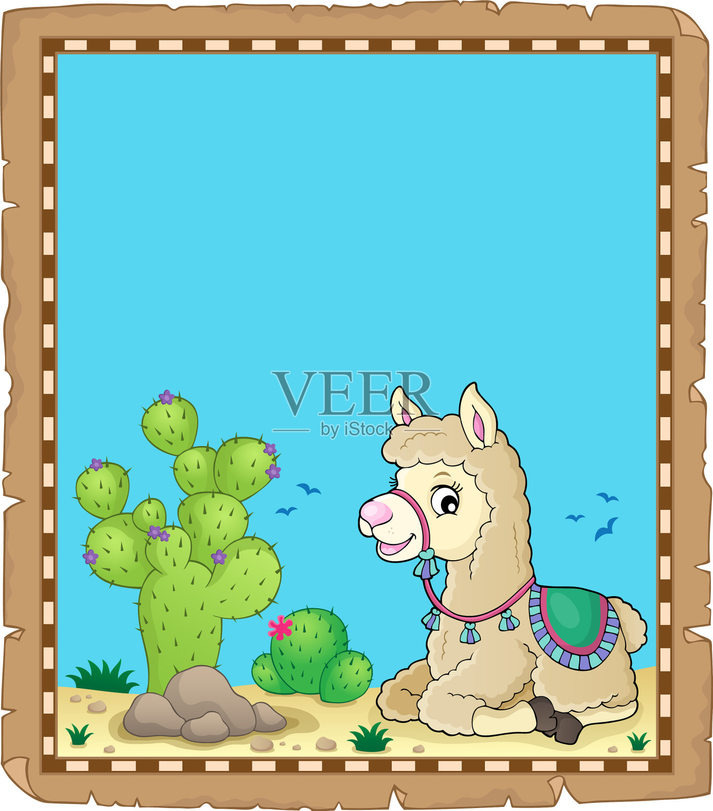 羊驼主题羊皮纸插画图片素材