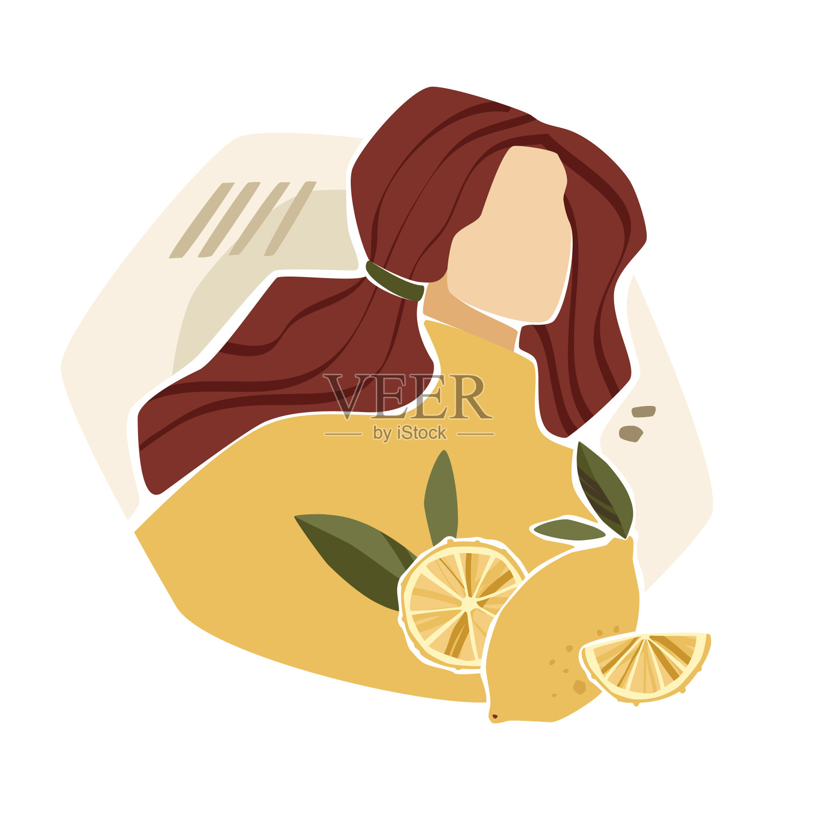 无面女孩和柠檬插画图片素材