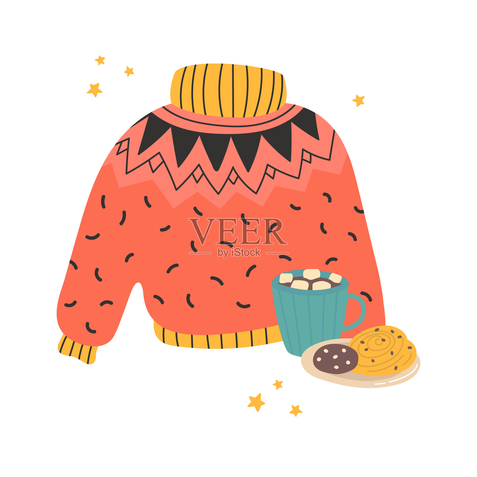 一件舒适的毛衣，一杯可可做明信片插画图片素材