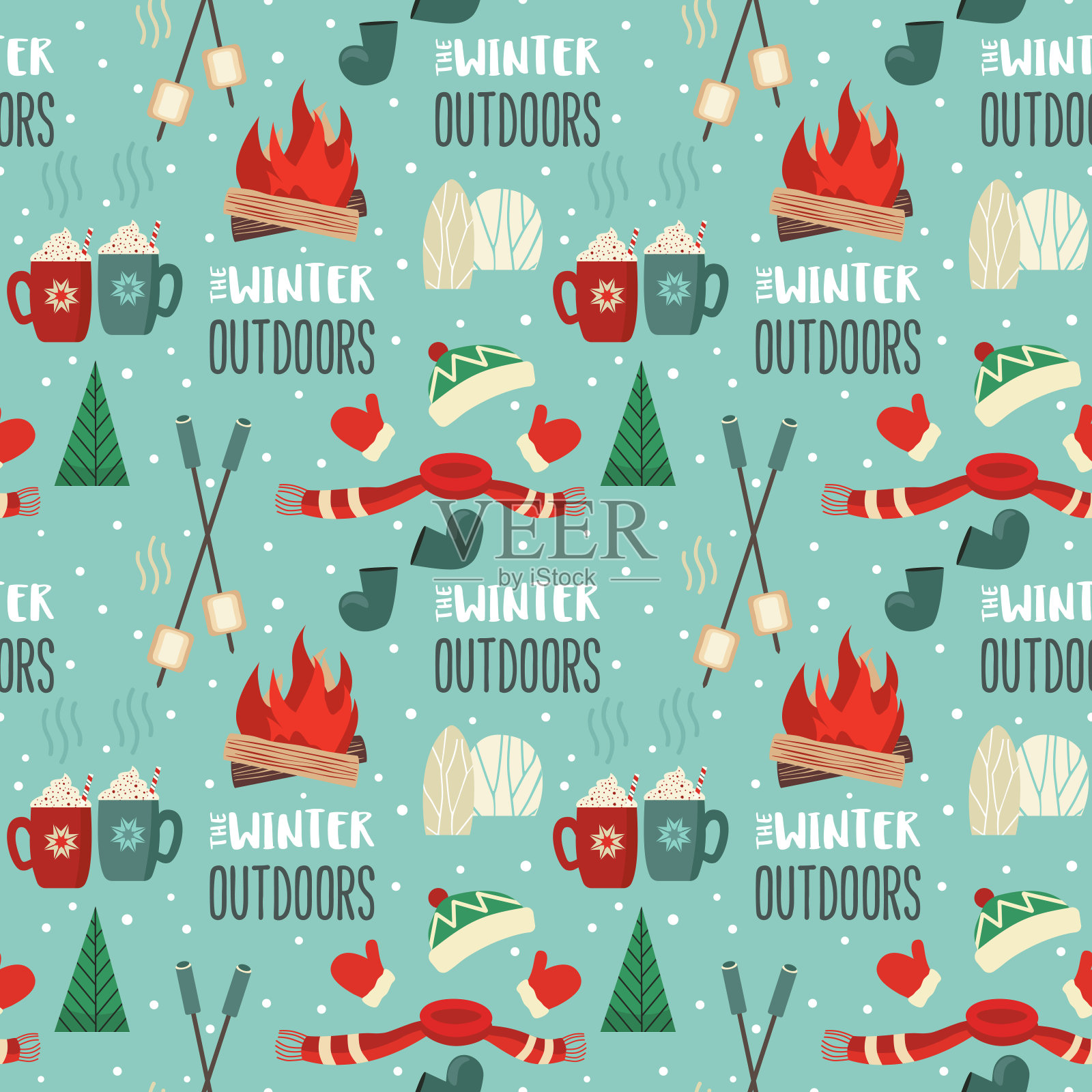 冬季户外休闲乐趣无缝矢量格局插画图片素材