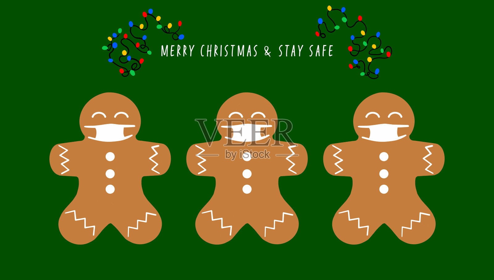 姜饼人在绿色背景。插画图片素材