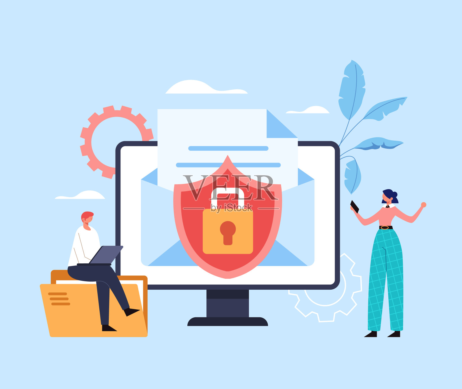 安全数据英里信封文件文件传输概念。矢量平面设计插图插画图片素材