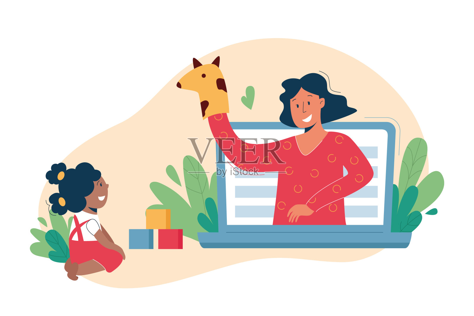 在线保姆和教育的概念矢量平坦插画图片素材