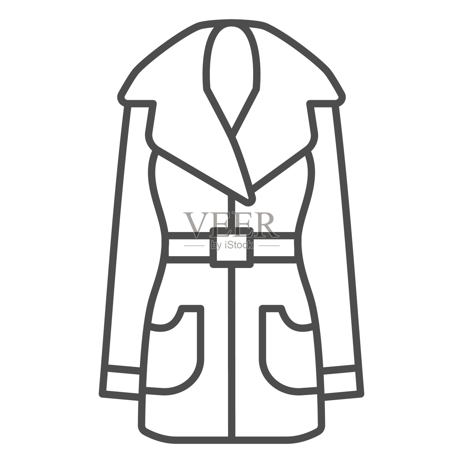 女装皮衣细线图标，冬季服装概念，夹克标志上的白色背景，皮衣轮廓图标轮廓风格的移动概念和网页设计。矢量图形。插画图片素材