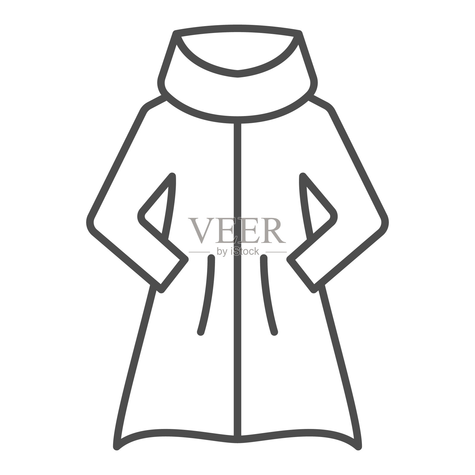 女性外套与暖领细线图标冬季服装概念毛皮大衣标志在白色背景羊皮夹克
